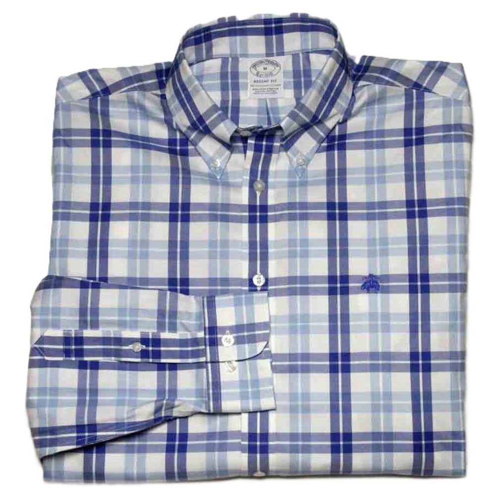 Brooks Brothers Supima Cotton Regent Fit Shirt Blue White Men's Size Medium